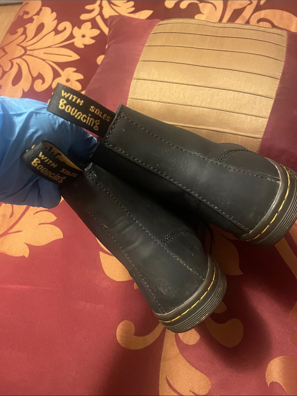 Dr. Martens Black Lace-Up Leather Boots with Yellow Stitching - Picture 7 of 17
